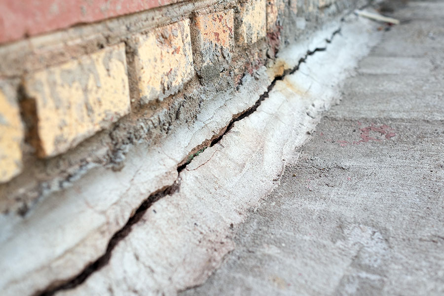 A significant crack splitting along the foundation of a home in Springfield, IL.