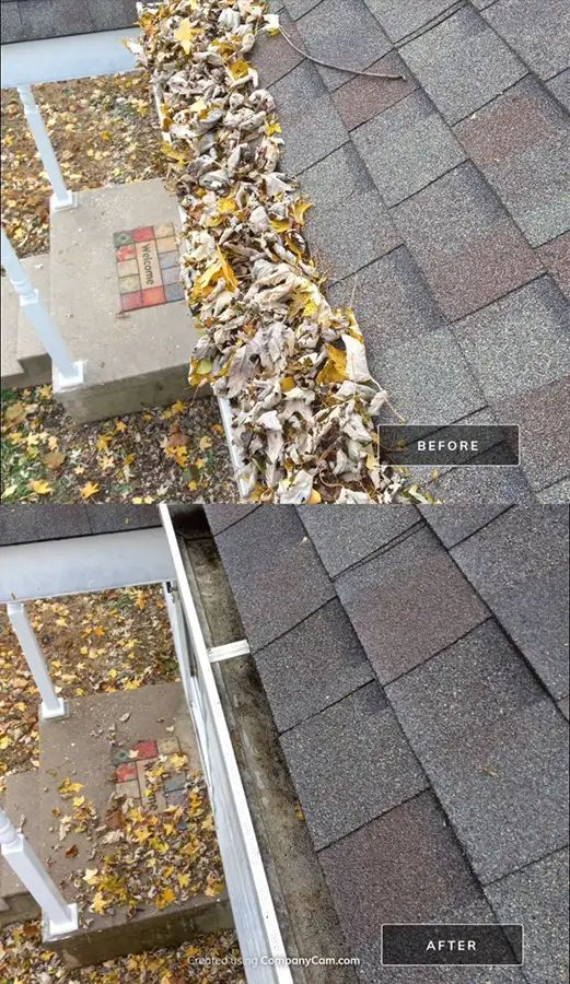 Petersburg Power Washing - gutter cleaning before and after shots - Springfield, IL