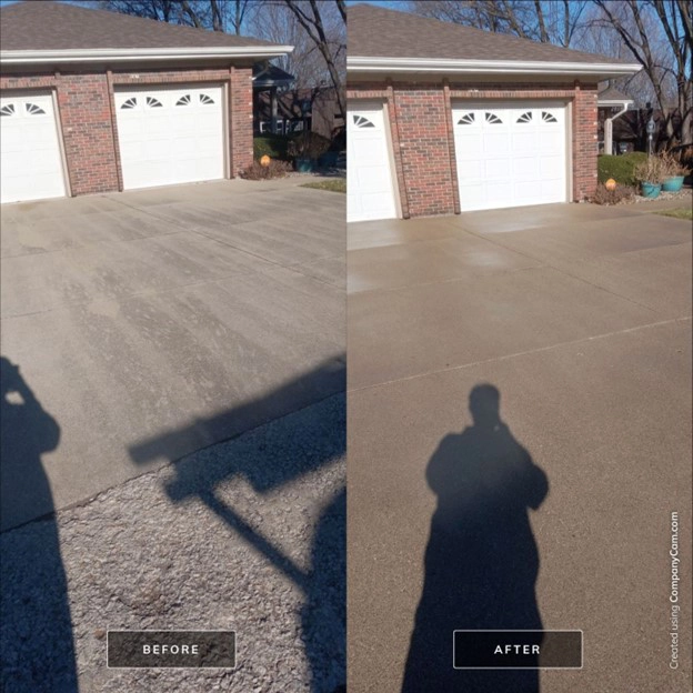 This is a photo of the driveway of a house in Springfield, IL, during the winter that was power washed by Petersburg Power Washing of Springfield, IL.